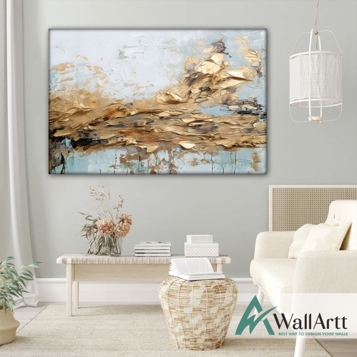 Gold Foil on Black Abstract 3d Heavy Textured Partial Oil Painting